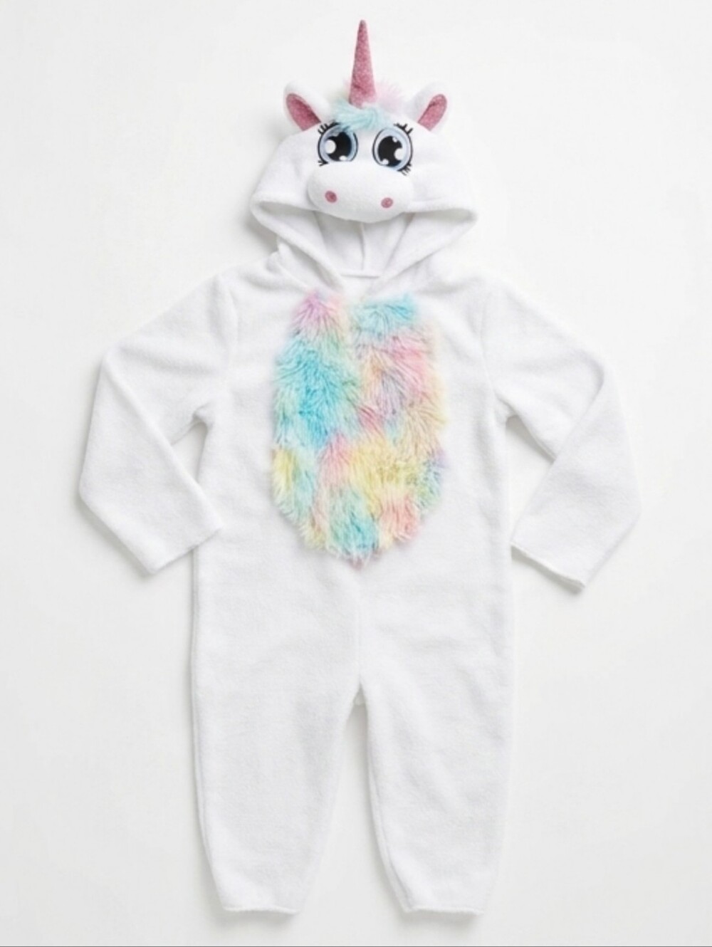 Halloween White Plush Unicorn Hooded Costume One Piece Toddler Girls Size 2T
